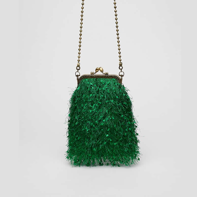 Bolso de boquilla metálica Plumas verde