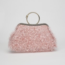 Bolso de boquilla metálica con aro Plumas rosa