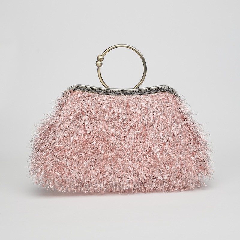 Bolso de boquilla metálica con aro Plumas rosa