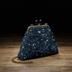 Bolso boquilla cierre bolitas Destellos verde/azul