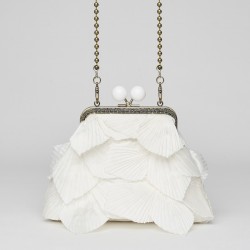 Bolso boquilla metálica con bolas Pétalos blanco