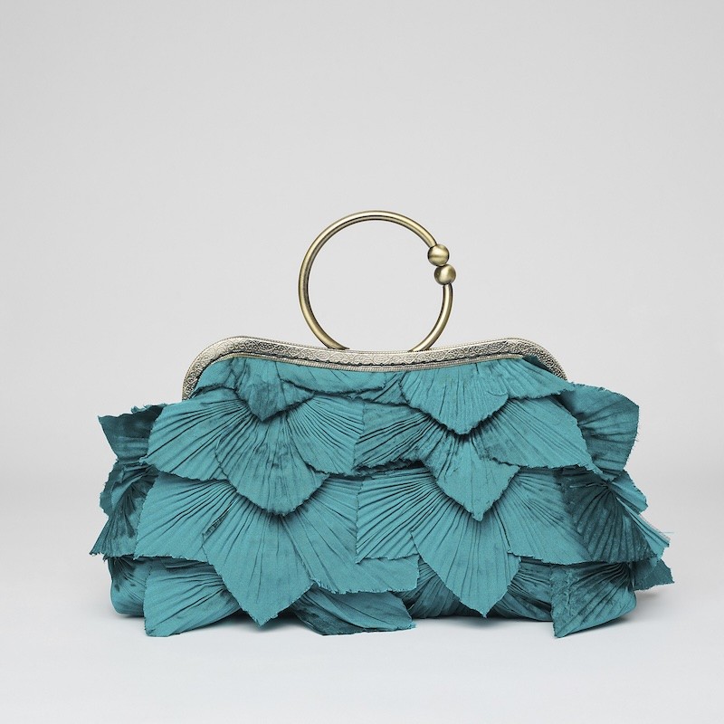 Bolso de boquilla con asa en aro Pétalos verde pavo